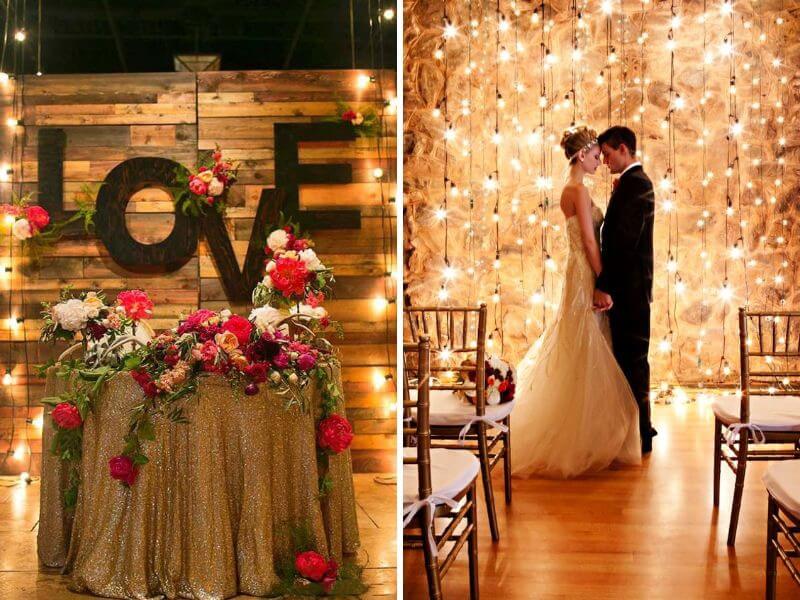 Không gian tiệc cưới lung linh với đèn trang trí đám cưới